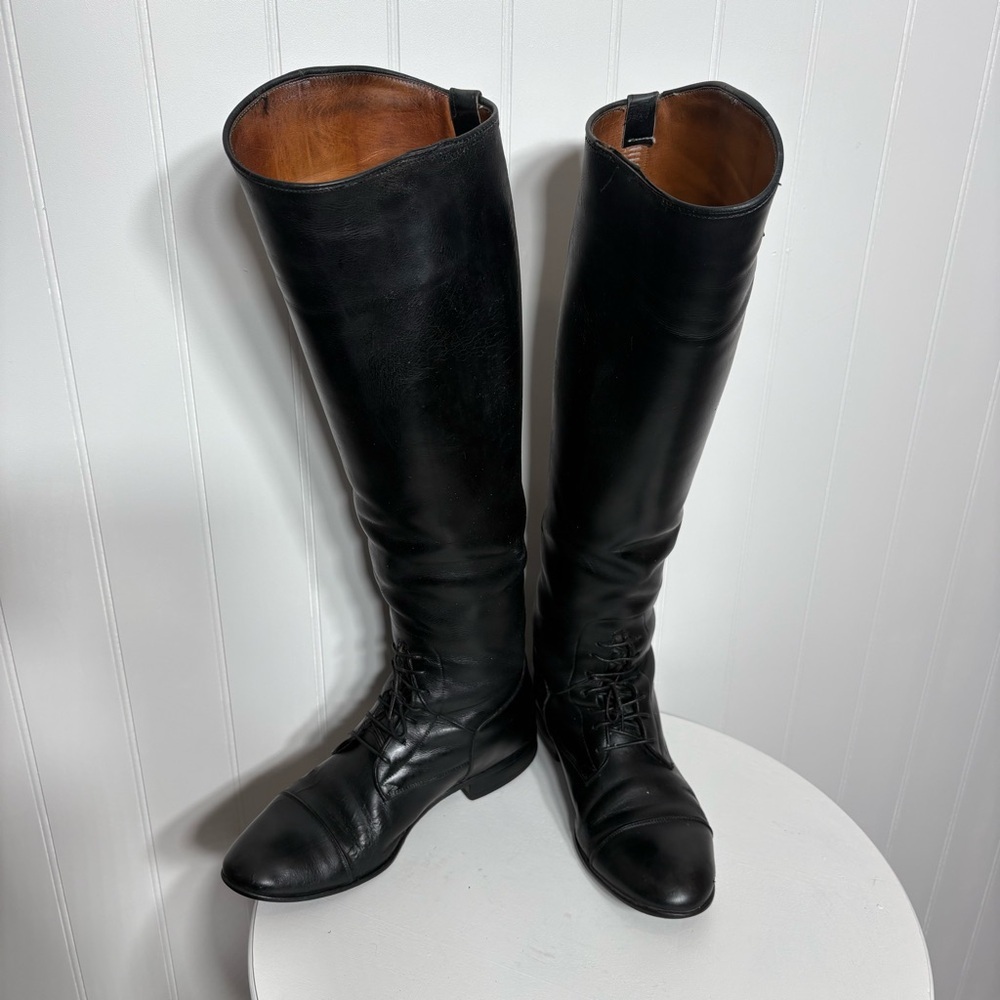 Vintage E. Vogel Tall Leather Riding Boots Equestrian Black Lace Up Heritage 8/9